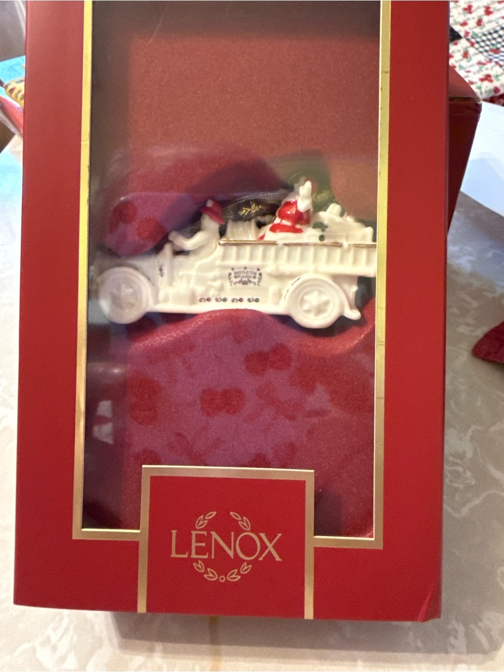Lenox Mistletoe Park Fire Engine with Santa Waving Ornament - Picture 2 of 7